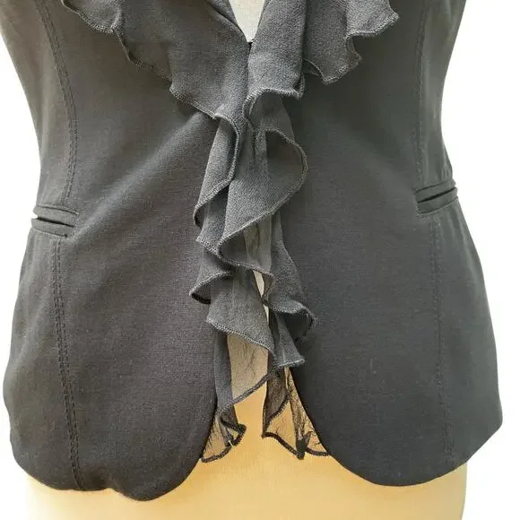 Y2K Cache Vest NWT Sz 6 Black Silk Ruffle V Neck Whimsigoth Dark Romantic 90s - Picture 4 of 11